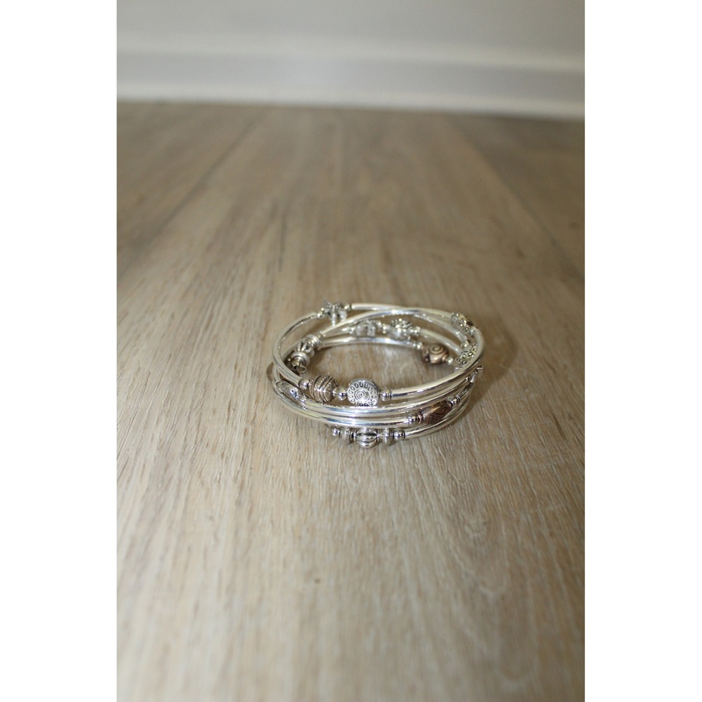 Silver Tone Wrap Around Coil Bangle Bracelet with Tree of Life Turtle Charms